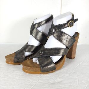Fly London Women's 39 US8,5 Metallic Leather Platform CrisCross Slingback Sandal